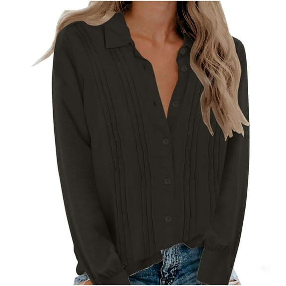 Annhoo Button down Shirts for Women Casual Long Sleeve Collared Lapel Blouses Plus Size Loose Vacation Clothes