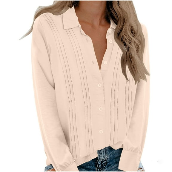 Annhoo Button down Shirts for Women Casual Long Sleeve Collared Lapel Blouses Plus Size Loose Vacation Clothes