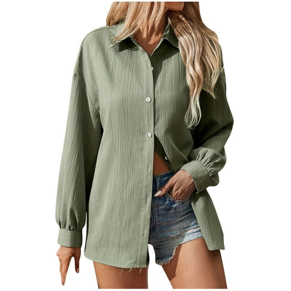 Annhoo Button down Shirts for Women Fall Casual Long Sleeve Lapel Cotton Linen Tops Lightweight Loose Blouses