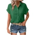 thumbnail image 1 of Annhoo Button down Shirts for Women V Neck Collared Summer Short Sleeve Tops Plain Casual Trendy Basic Blouses, 1 of 8