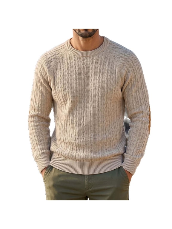 Cable Knit Sweater for Men Long Sleeve Crew Neck Soft Knit Pullover Casual Going Out Vacation Work Blouse