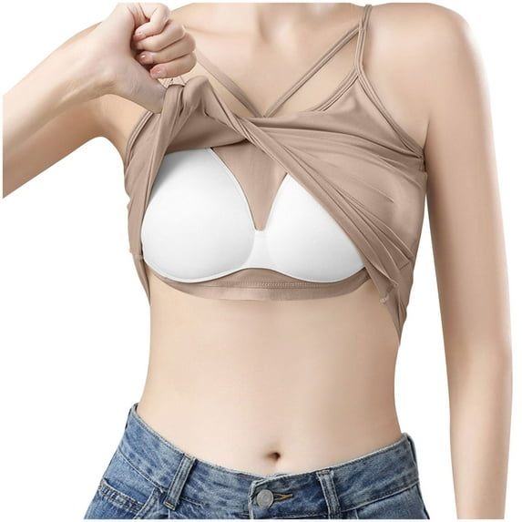 Annhoo Camisole Tank Tops for Women Solid Color Round Neck Sleeveless Pajama Shirts with Bra Loungewear Clothes