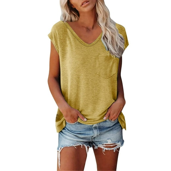 Annhoo Blouses for Women Dressy Casual V-Neck Summer Business Tops Basic Loose Casual Tunic Clothes with Pocket