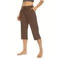 thumbnail image 1 of Annhoo Capris Pants for Women Drawstring Cropped High Waisted Wide Leg Casual Summer Trousers with Pockets, 1 of 9
