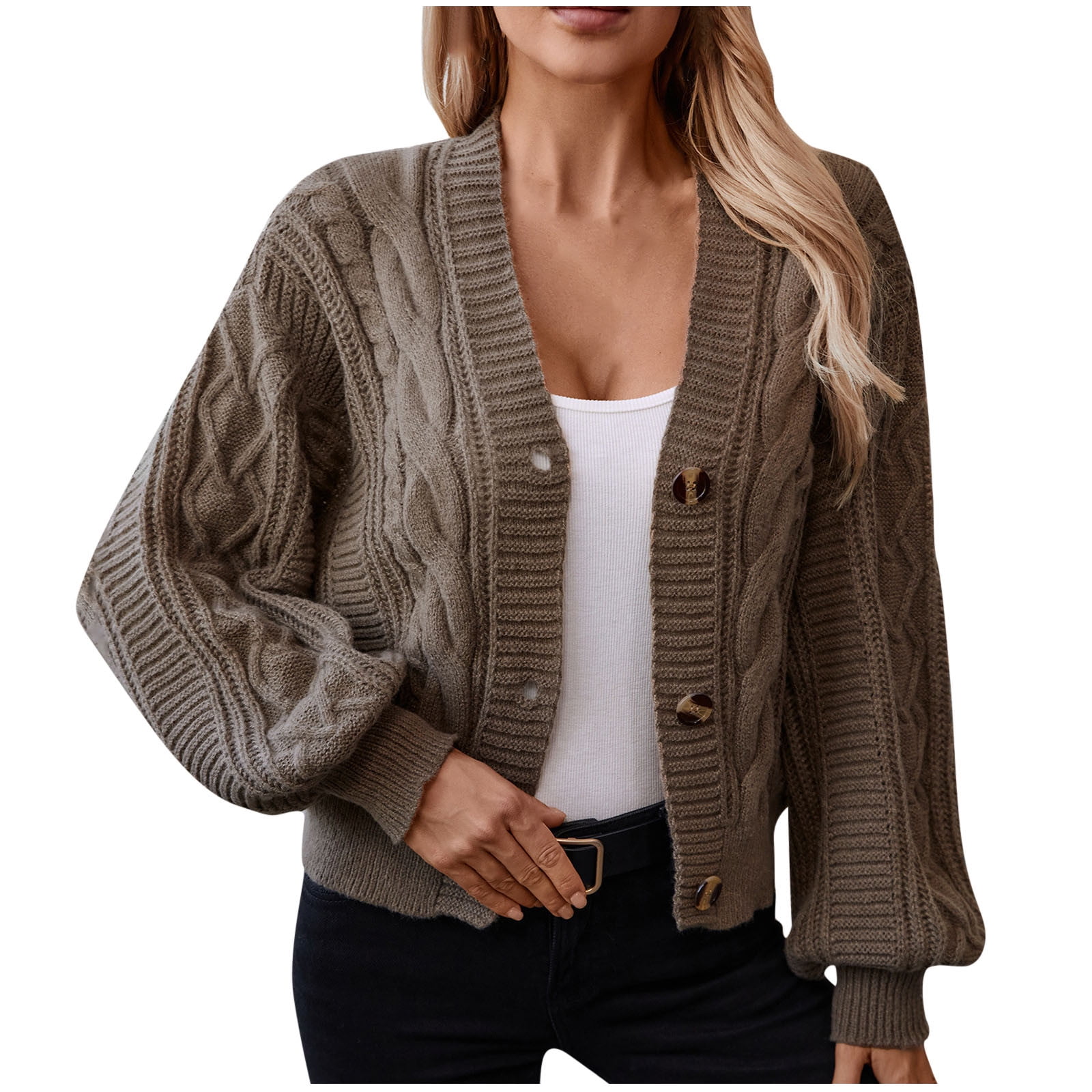Annhoo Cardigan Sweaters for Women Fall Button down Long Sleeve Cable ...