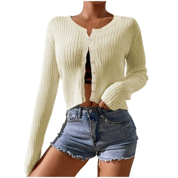 Annhoo Cardigan Sweaters for Women Lightweight Button down Long Sleeve Knitwear Casual Solid Cropped Tops