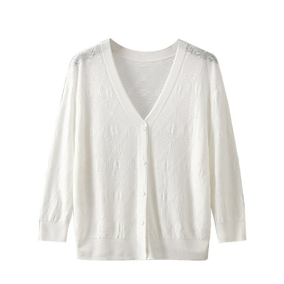 Annhoo Cardigan Sweaters for Women Lightweight Button up V Neck Long Sleeve Thin Knitwear Casual Solid Clothes