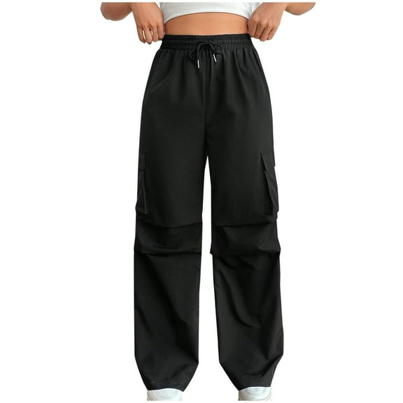 Annhoo Cargo Pants Women Drawstring High Waisted Quick Dry Wide Leg Pants Outdoor Hiking Trousers with Multi Pockets