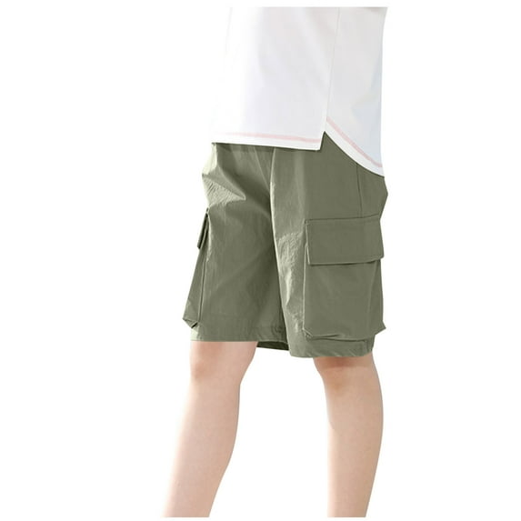 Annhoo Cargo Shorts for Girls High Waisted Solid Color Sports Running Leisure Shorts with Pockets for Kids 3-14 Years
