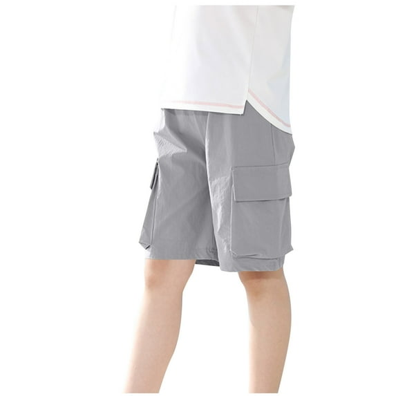 Annhoo Cargo Shorts for Girls High Waisted Solid Color Sports Running Leisure Shorts with Pockets for Kids 3-14 Years