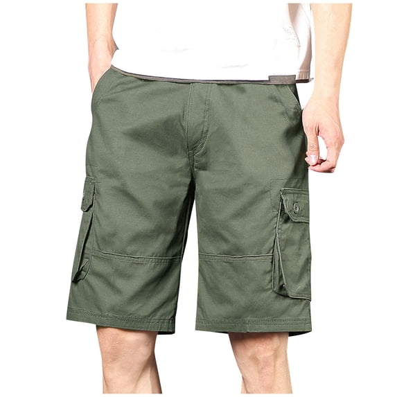 Annhoo Cargo Shorts for Men Fashion Solid Color Elastic Waist Cotton Pants with Pockets Athletic Clothes