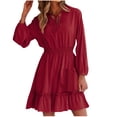 thumbnail image 1 of Annhoo Casual Dress for Women V Neck Drawstring Long Puff Sleeve Mini Dress Fall Ruffle Tiered Pleated Dresses, 1 of 6