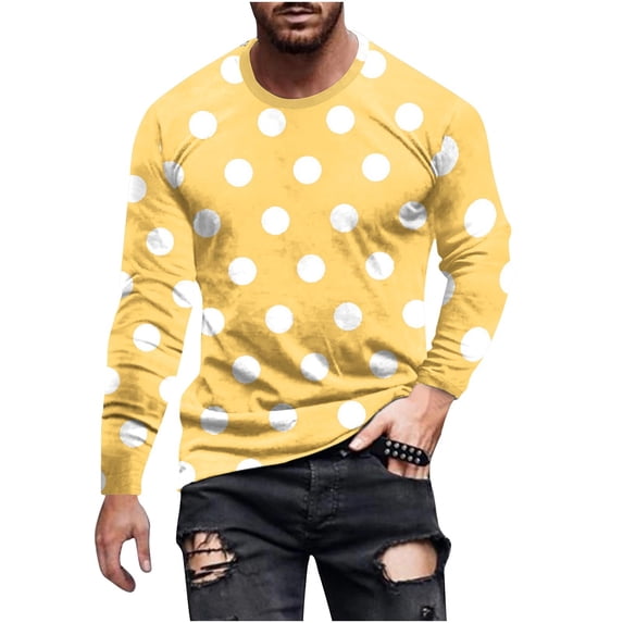 Annhoo Casual Shirts for Men Comfortable Crewneck Block Color Print Pullover Long Sleeve Tops Breathable Clothes