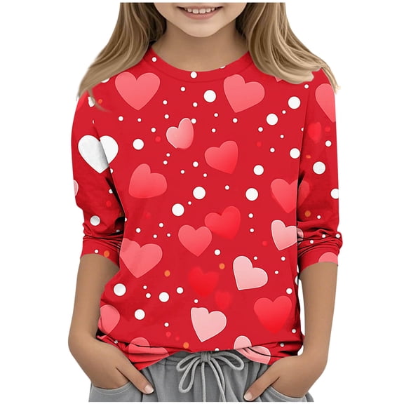 Annhoo Casual Tops for Kids Loose Comfortable Crewneck 3/4 Sleeve Print Graphic Girl Blouse Cute Clothes