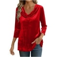thumbnail image 1 of Annhoo Casual Tops for Women Heaps Collar 3/4 Sleeve Soilid Color Tunic Velvet Blouse Comfortable Clothes, 1 of 9