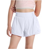 Annhoo Children's Solid Shorts Elastic Waisted Sports Summer Casual Comfy Girls Shorts with Zipper Pockets 6-16 Years
