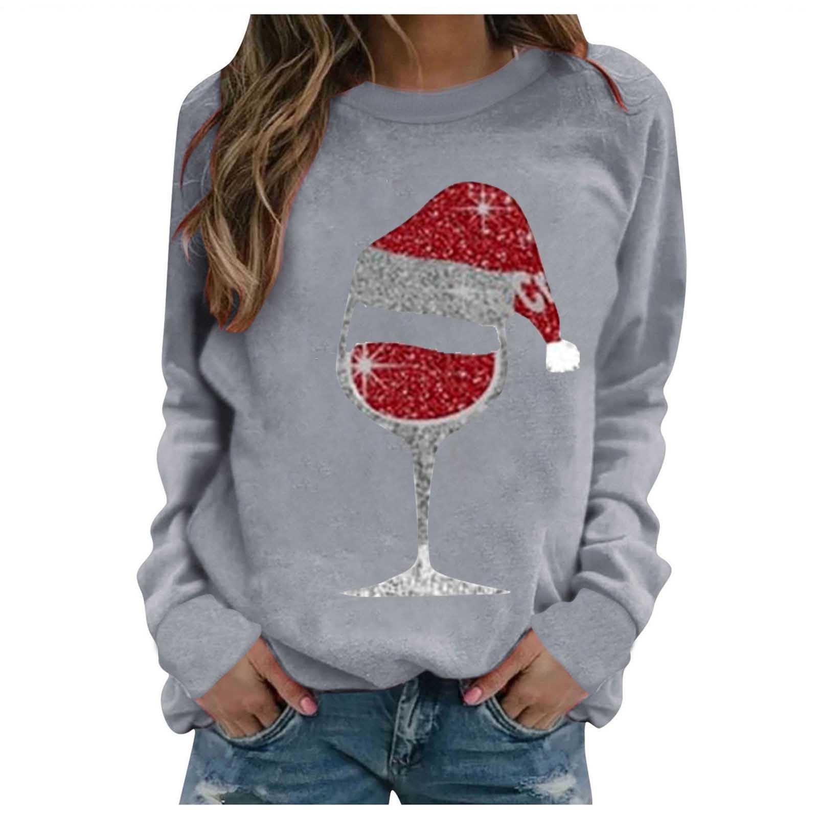 Annhoo Christmas Crewneck Sweatshirts for Women Funny Wine Glass