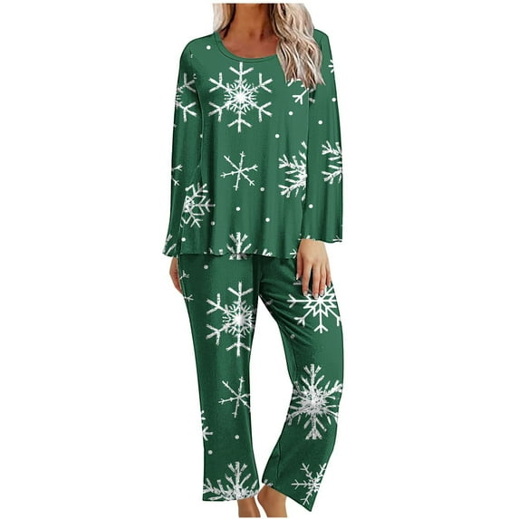 Annhoo Christmas Pajama Sets for Women Snowflake Print Pj Outfits Long Sleeve Button down Sleepwear Loungewear Sets