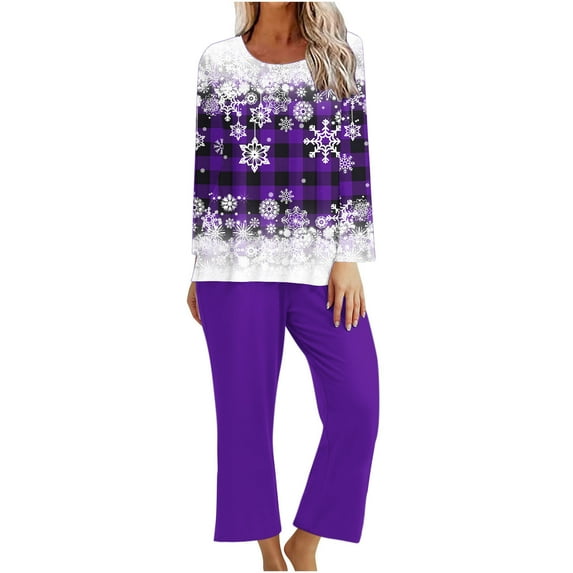 Annhoo Christmas Pajama Sets for Women Snowflake Print Pj Outfits Long Sleeve Button down Sleepwear Loungewear Sets