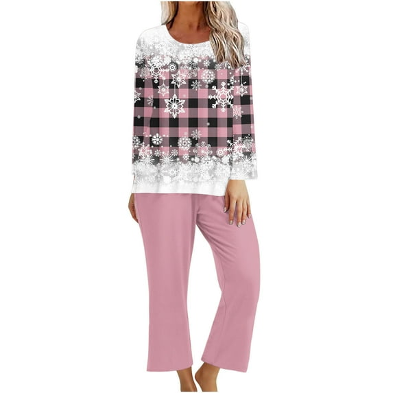 Annhoo Christmas Pajama Sets for Women Snowflake Print Pj Outfits Long Sleeve Button down Sleepwear Loungewear Sets
