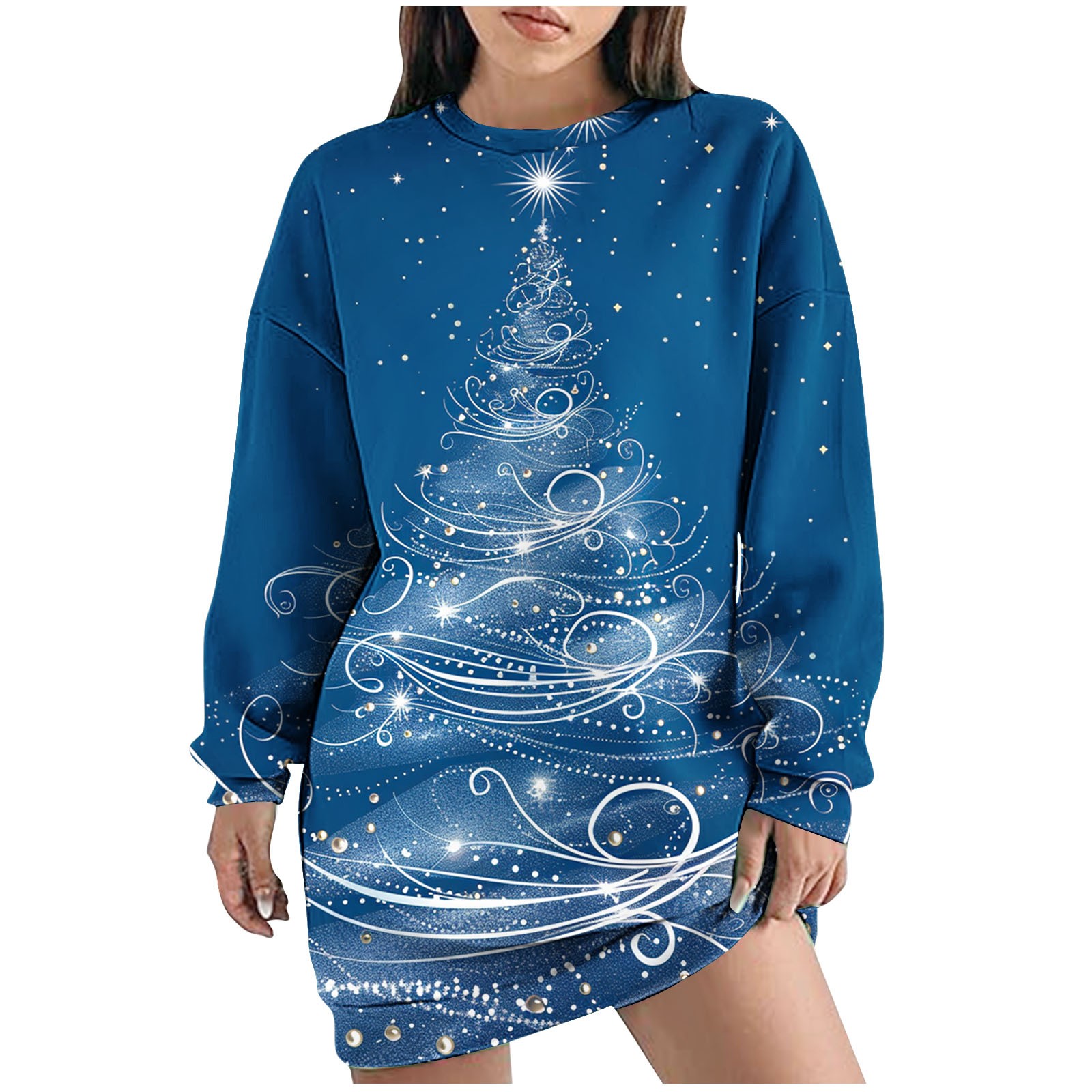 Annhoo Christmas Shirt Dresses for Women Plus Size Funny Christmas Tree  Print Crewneck Sweatshirt Dress Long Sleeve Dress - Walmart.com