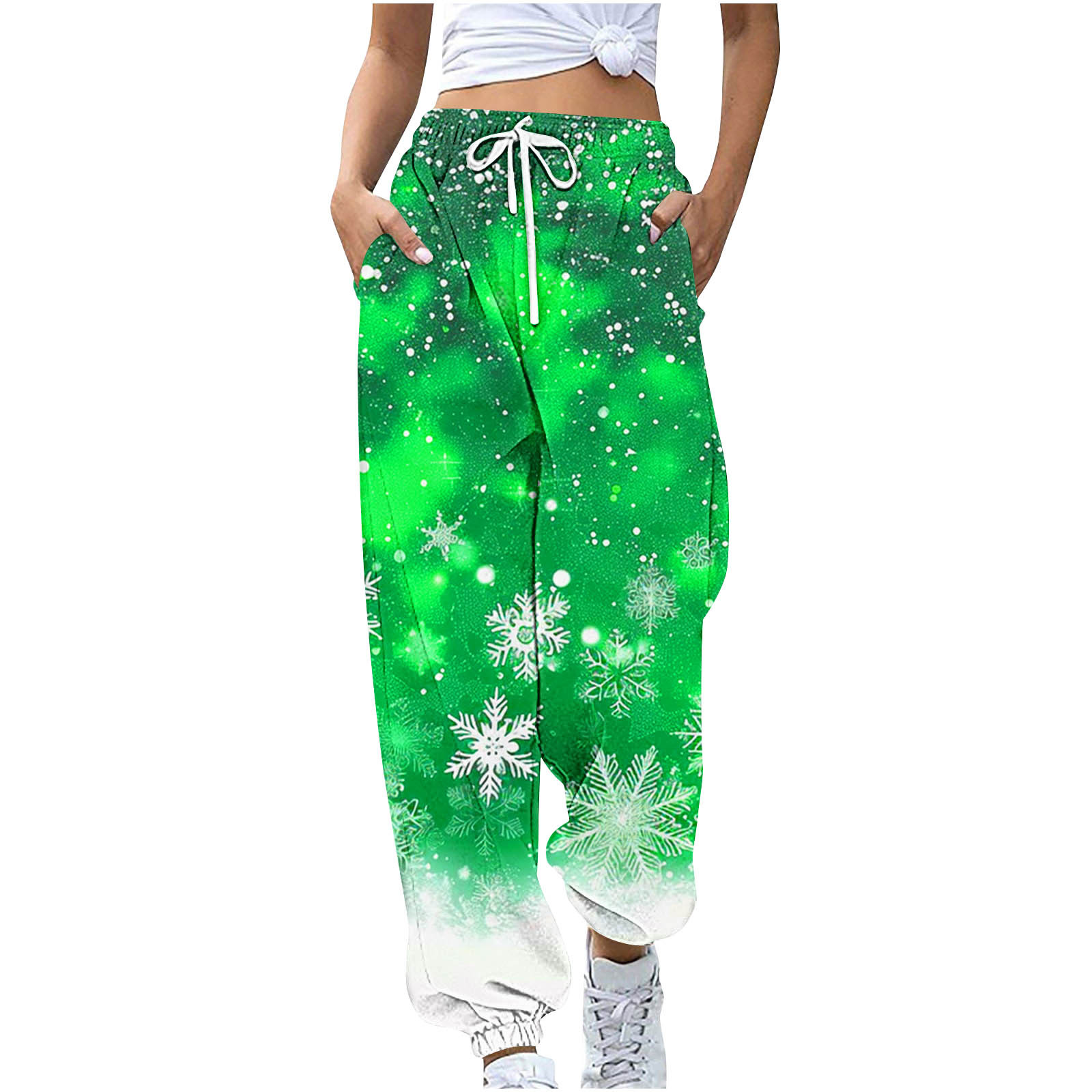 Annhoo Christmas Sweatpants for Women Trendy Snowflake Printed High