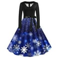 thumbnail image 1 of Annhoo Christmas Vintage Dress for Women V Neck Snowflake Print Long Sleeve Dress Ladies Retro A Line Party Dress with Belt, 1 of 3