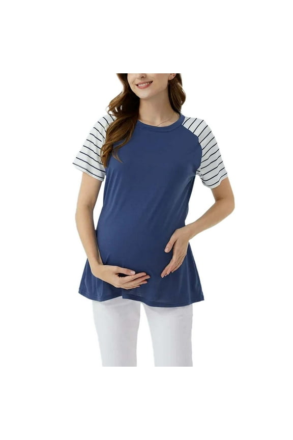 Clothes for Maternity Women Color Block Striped Crew Neck Dressy Tunic Long Sleeve Casual Tops Pregnancy Blouse