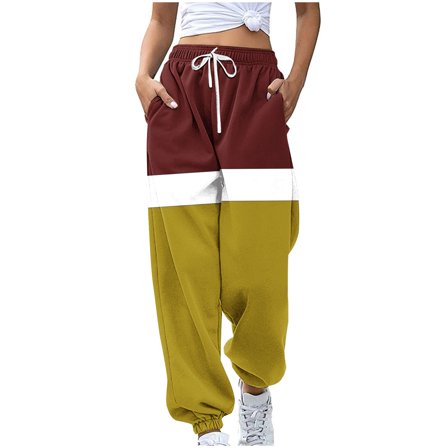 Annhoo Color Block Sweatpants Women Casual High Waist Cinch Bottom Sweatpant Baggy Athletic Joggers