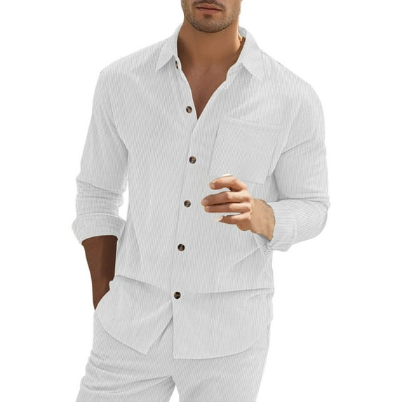 Annhoo Corduroy Mens Knit Shirts Comfy Casual Button Cardigan Tops Long Sleeve Collared Solid Color Trendy Comfy Blouse