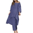 thumbnail image 1 of Annhoo Cotton Linen Outfits for Women 2 Piece Long Sleeve Irregular Hem Tunics with Trousers Lightweight Loose Sets, 1 of 7