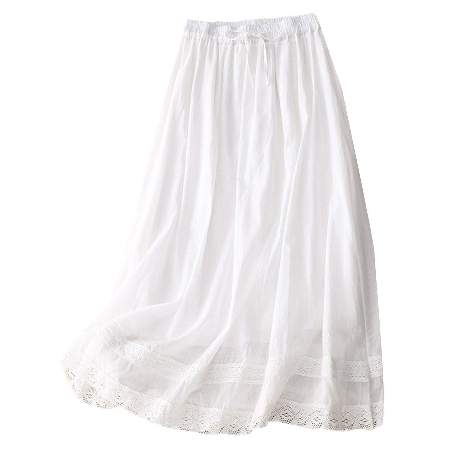 Annhoo Cotton Linen Skirts for Womens Drawsting Embroidery Elastic ...