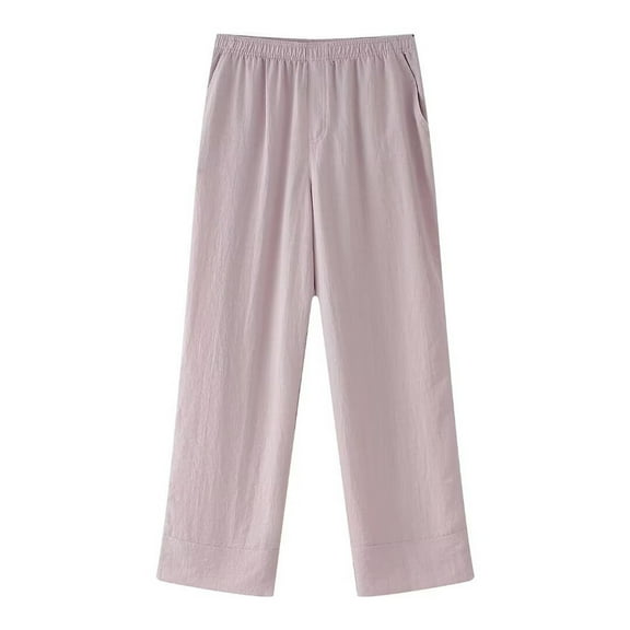Annhoo Cotton Linens Pants for Women Casual Elastic Waist Loose Straight Leg Trouses Lightweight Lounge Pants
