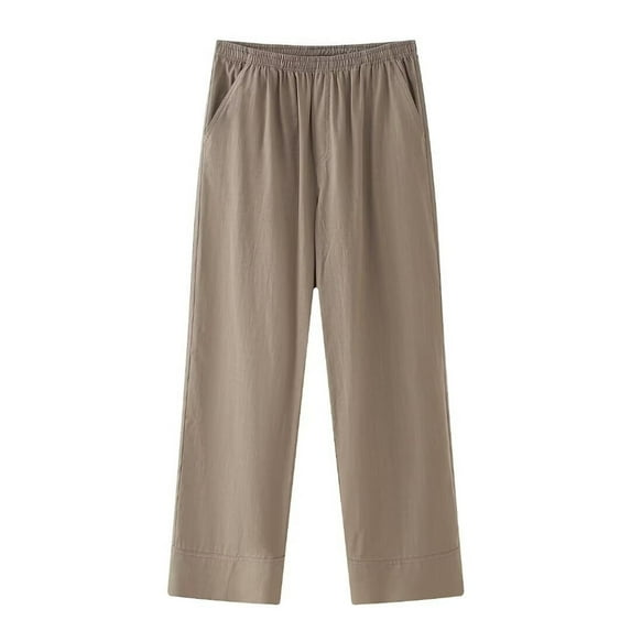 Annhoo Cotton Linens Pants for Women Casual Elastic Waist Loose Straight Leg Trouses Lightweight Lounge Pants