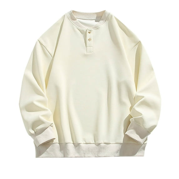 Annhoo Cotton Oversized Mens Sweatshirts Loose Casual Button Crew Neck Long Sleeve Blouses Outdoor Comfy Pullover Tops