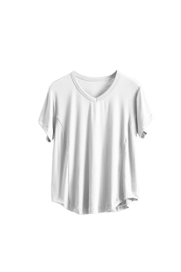 Cotton Pajama Tops for Women Lightweight Loose V Neck Solid Color Short Sleeve Shirts Comfortable Clothes