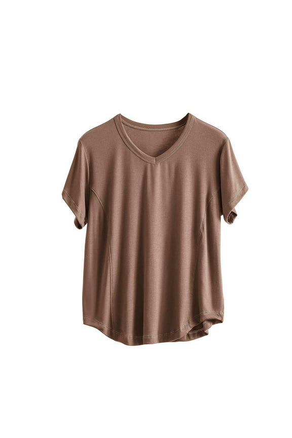 Cotton Pajama Tops for Women Lightweight Loose V Neck Solid Color Short Sleeve Shirts Comfortable Clothes