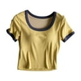 thumbnail image 1 of Annhoo Cotton Pajama Tops for Women Slim Block Color Crewneck Lightweight Short Sleeve Shirts with Bra Soft Clothes, 1 of 9