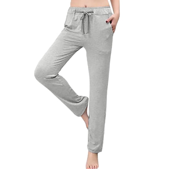 Annhoo Cotton Pants for Women High Waisted Drawstring Lounge Pants with Pockets Casual Solid Color Homewear