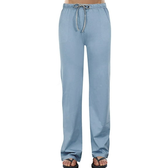 Annhoo Cotton Pants for Women High Waisted Drawstring Lounge Pants with Pockets Casual Solid Color Homewear