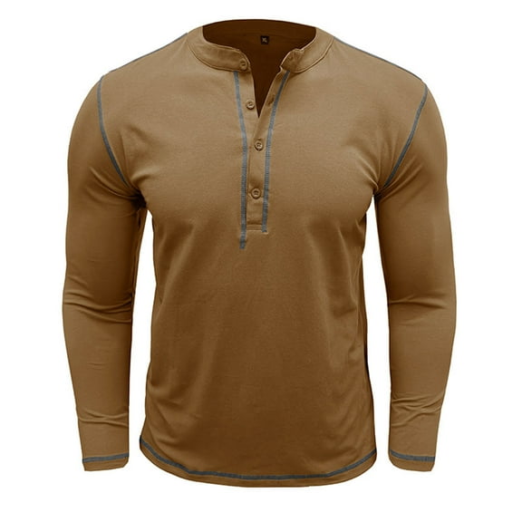 Annhoo Cotton Tshirts for Men Workout Long Sleeve Button Crew Neck Slim Tops Trendy Stylish Athletic Fall Pullover