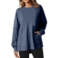 thumbnail image 1 of Annhoo Crewneck Sweatshirts Women Casual Long Sleeve Fall Pullover Shirts Solid Color Loose Blouses with Pockets, 1 of 5