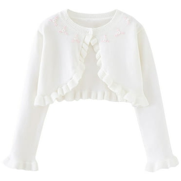 Annhoo Cropped Cardigan for Toddler Girls Long Sleeve Knit Sweaters Baby Lightweight Button Ruffle Thin Outwear