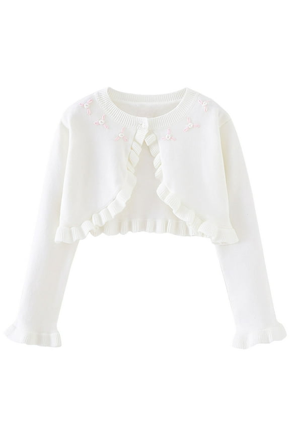 Cropped Cardigan for Toddler Girls Long Sleeve Knit Sweaters Baby Lightweight Button Ruffle Thin Outwear