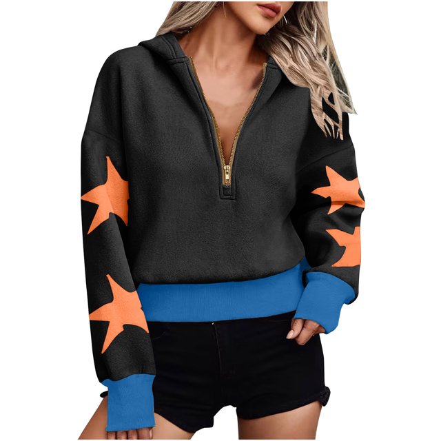 Annhoo Cropped Hoodies for Women 2024 Trendy Stars Graphic Printed Long