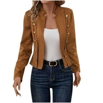 Annhoo Cropped Jackets for Women Fashion Double Breasted Long Sleeve Coats Plus Size Office Work Outwear
