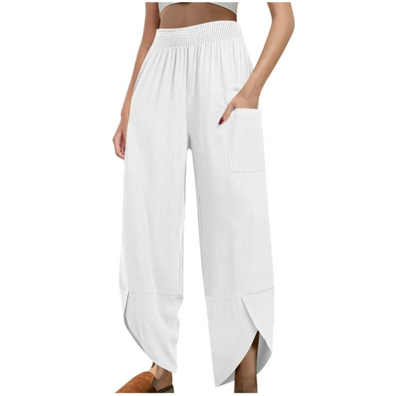 Annhoo Cropped Pants for Women Casual Elastic High Waisted Trousers Fashion Solid Lounge Pants with Pockets