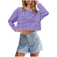 thumbnail image 1 of Annhoo Cropped Sweatshirt for Women Fall Casual Long Sleeve Crewneck Striped Tops Loose Color Block Clothes, 1 of 5