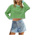 thumbnail image 1 of Annhoo Cropped Sweatshirt for Women Fall Casual Long Sleeve Crewneck Striped Tops Loose Color Block Clothes, 1 of 5