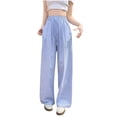 thumbnail image 1 of Annhoo Cute Pants for Women Drawstring Block Color Print Straight High Waist Long Trousers with pockets Soft Clothes, 1 of 6